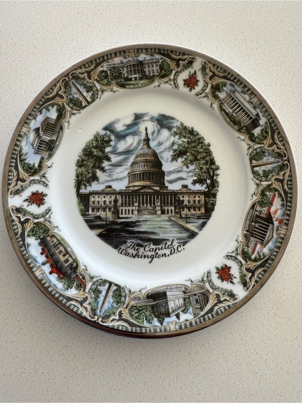 Vintage Washington DC Historical Plate with Gold Detail